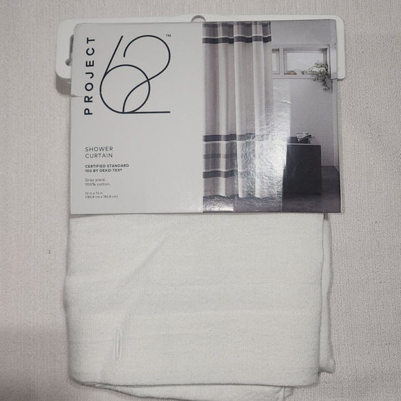 project 62 shower curtain 100% cotton 72 x72 gray plaid - Picture 1 of 6
